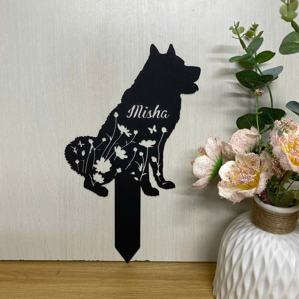 Personalized Alaskan Malamute Dog Memorial Garden Stake, Floral Dog Metal Yard Sign, Pet Loss Remembrance Stake, Loving Memory Dog Metal Grave Marker