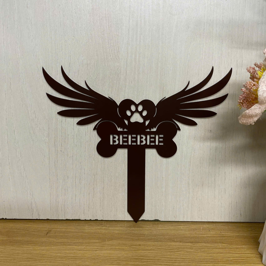 Personalized Dog With Wings Cross Memorial Metal Stake, Custom Dog Memorial Cross Metal Stake, Pet Loss Metal Yard Sign, Dog Grave Markers Cross Sign