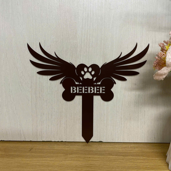 Personalized Dog With Wings Cross Memorial Metal Stake, Custom Dog Memorial Cross Metal Stake, Pet Loss Metal Yard Sign, Dog Grave Markers Cross Sign