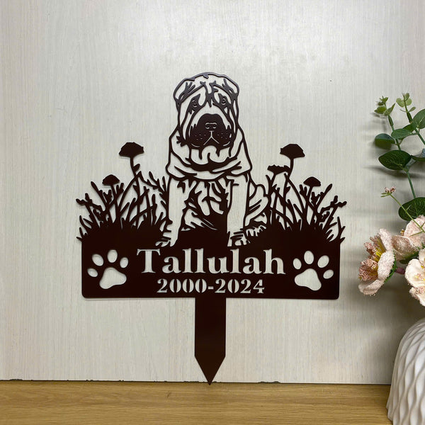 Personalized Shar Pei Dog Memorial Metal Stake, Custom Dog Metal Yard Sign, Pet Loss Sympathy Sign, Dog Metal Grave Marker Sign, Remembrance Stake