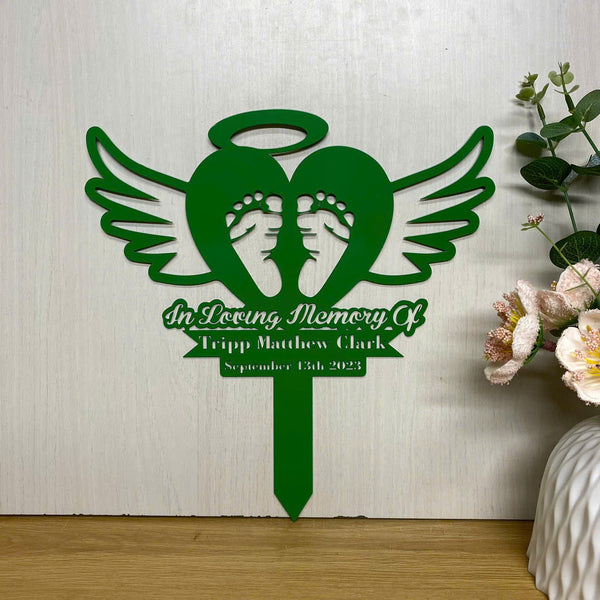 Personalized Angel Wings With Baby Footprint Memorial Garden Stake, In Loving Memory Sympathy Sign, Metal Memorial Plaque Stake, Remembrance Stake