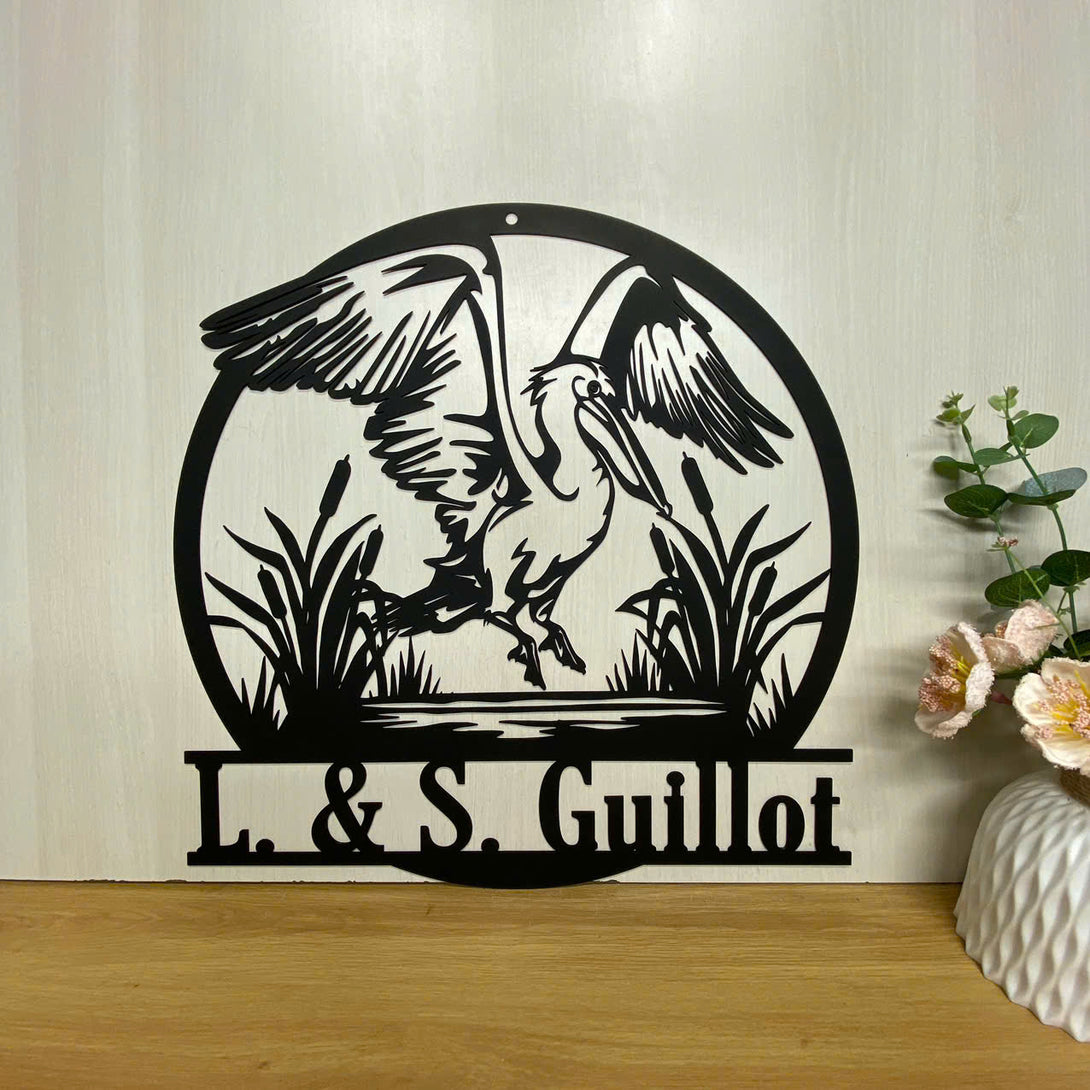 Custom American White Pelican Metal Sign, Personalized Pelican Hunting Metal Wall Art, Pelican Metal Name Sign, Hunting Man Cave Metal Wall Decor