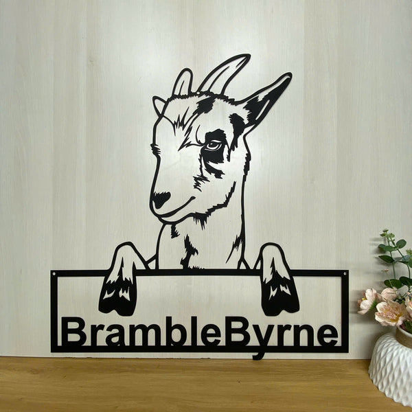 Personalized Goat Metal Wall Art With Name, Custom Goat Farm Monogram Metal Sign, Peeking Goat Metal Farm Sign, Goat Farmhouse Metal Wall Decor
