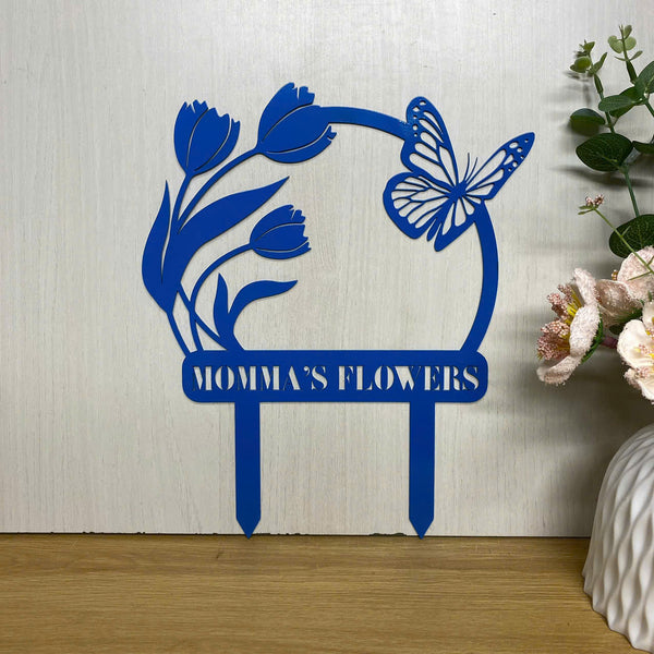 Personalized Butterfly Metal Garden Stake, Custom Your Garden Metal Sign, Butterfly With Tulip Flower Metal Yard Stake,garden Outdoor Metal Sign Decor