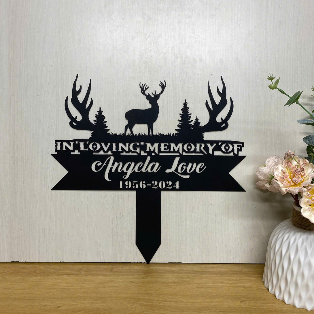 Custom Deer Hunter Memorial Metal Stake, Loving Memory Hunter Metal Grave Marker, Hunting Metal Remembrance Sign, Hunter Loss Metal Garden Stake