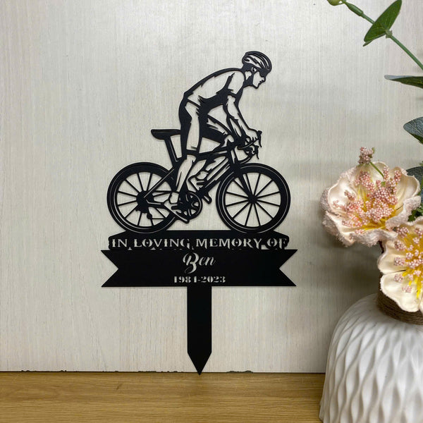 Personalized Cyclist Memorial Metal Stake, Custom Biker Loss Metal Grave Marker, Bicycle Rider Memorial Sympathy Sign, Cyclists Remembrance Stake