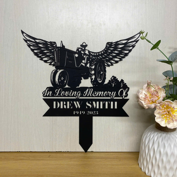 Custom Farmer Wings Memorial Metal Garden Stake, Personalized Farmer Metal Garve Maker, Farmer Memorial Metal Plaque, Farmer Loss Metal Yard Sign