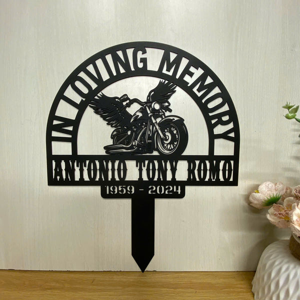 Personalized Motorcycle Biker Memorial Metal Stake, In Loving Memory Biker Metal Yard Stake, Motorcycle Grave Marker, Biker Remembrance Metal Stakes