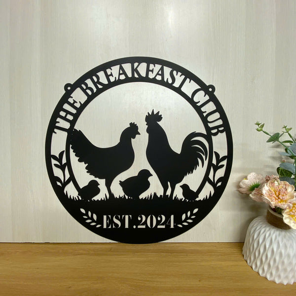 Custom Chicken Farm Name Metal Wall Art, Personalized Chicken Coop Metal Name Sign, Family Name Hen House Metal Sign, Farmhouse Metal Entrance Sign