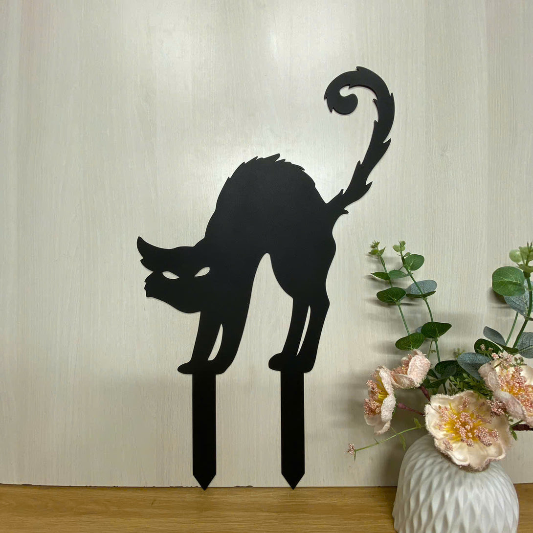Black Cat Halloween Metal Stake, Angry Cat Halloween Metal Yard Sign Outdoor Decor, Spooky Cat Metal Garden Stake, Creepy Cat Stake Halloween Decor