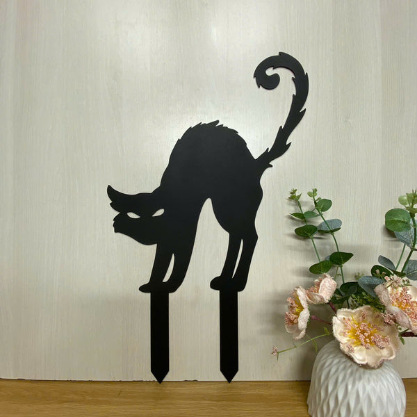Black Cat Halloween Metal Stake, Angry Cat Halloween Metal Yard Sign Outdoor Decor, Spooky Cat Metal Garden Stake, Creepy Cat Stake Halloween Decor