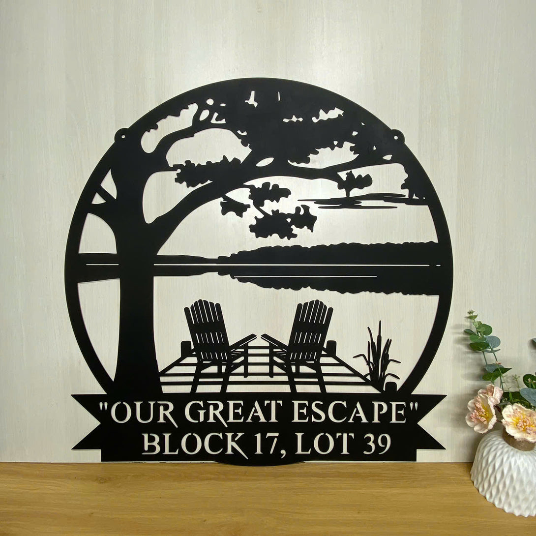 Custom Lake House Metal Wall Art, Personalized Riverside Lake House Family Name Metal Sign, Lake House Cabin Metal Wall Hanging