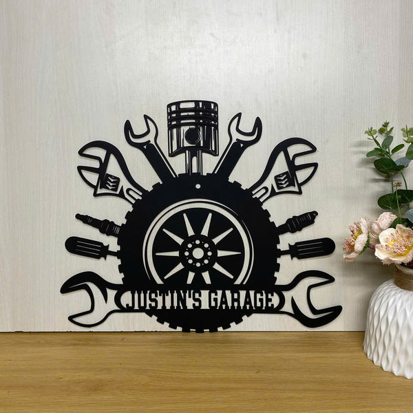 Custom Mechanic Tools Metal Wall Art, Personalized Handyman Papa's Garage Metal Sign, Workshop Man Cave Sign, Handyman Metal Name Sign Garage Decor