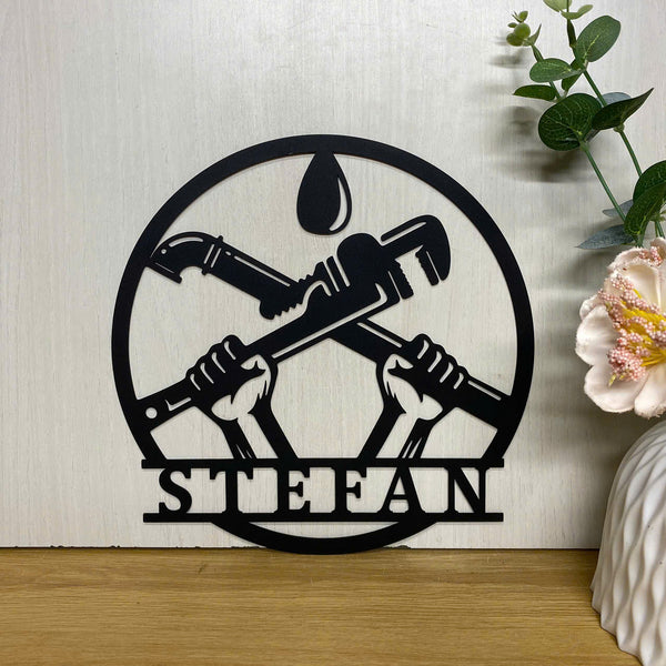 Personalized Plumbing Metal Wall Art, Custom Plumber Metal Name Sign, Plumbing Service Metal Sign, Plumbing Repairman Name Metal Wall Sign