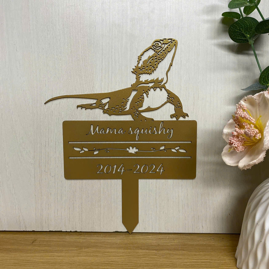 Personalized Bearded Dragon Memorial Garden Stake, Custom Bearded Dragon Metal Plaque With Stake, Pet Loss Metal Grave Marker, Lizard Sympathy Sign
