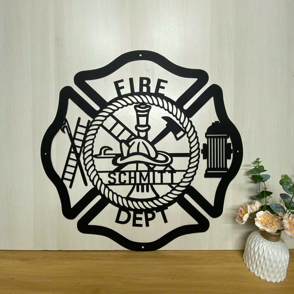 Personalized Firefighter Maltese Cross Metal Sign, Fire Department Metal Wall Art, Fireman Metal Wall Hanging, Firefighter Metal Name Sign