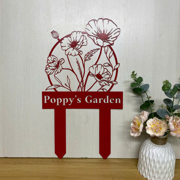 Custom Poppy Flowers Garden Memorial Metal Stake, Personalized Name Gardener Metal Yard Sign, Flower Bed Metal Stake, Gardening Metal Outdoor Sign