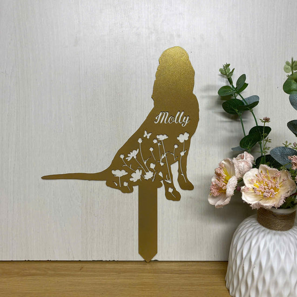 Personalized Bloodhound Dog Memorial Metal Stake, Floral Dog Garden Stake, Custom Bloodhound Dog Name Metal Yard Stake, Metal Pet Loss Grave Marker