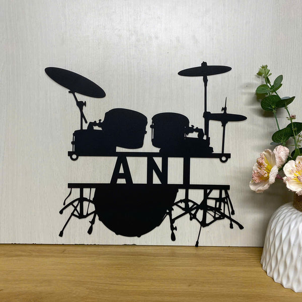 Personalized Name Drum Set Metal Sign, Custom Drummer Metal Name Sign, Drum Musical Instrument Rock Music Band Sign, Drum Set Metal Wall Hanging Sign