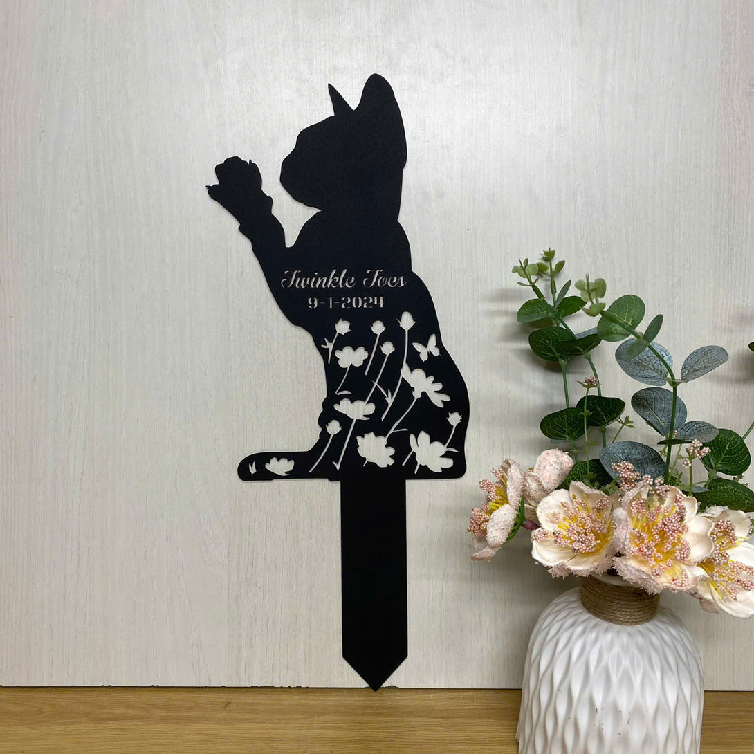 Custom Floral Cat Memorial Metal Garden Stake, Cat Lovers Metal Yard Sign, Devon Rex Cat Metal Stake, Pet Loss Grave Marker, Remembrance Stake