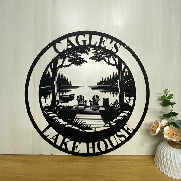 Personalized Camping Lake House Metal Sign, Lake House Outdoor Decor, Custom Lake House Name Sign, Camping Forest Lake Sign, Front Porch Metal Decor