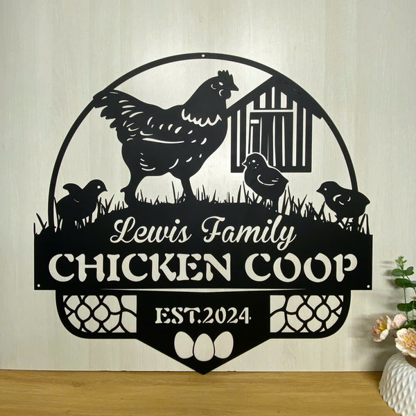 Custom Family Name Chicken Coop Metal Farm Sign, Personalized Chicken Farm Metal Sign, Chicken Hen House Metal Sign, Our Little Coop Metal Wall Sign