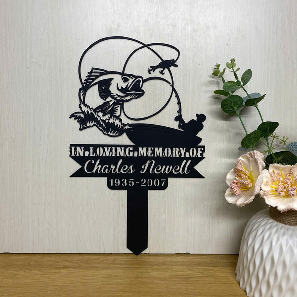 Personalized Fisherman Memorial Metal Stake, Fisher Loss Metal Grave Marker, In Loving Memory Of Fisherman Metal Yard Stake, Fisherman Sympathy Sign