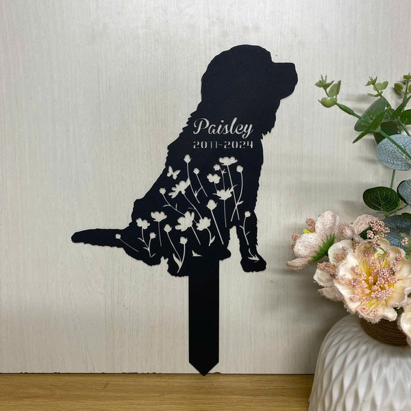Custom Cavalier King Charles Spaniel Memorial Metal Stake, Personalized Floral Dog Metal Garden Stake, Dog Remembrance Stake, Pet Loss Metal Stake