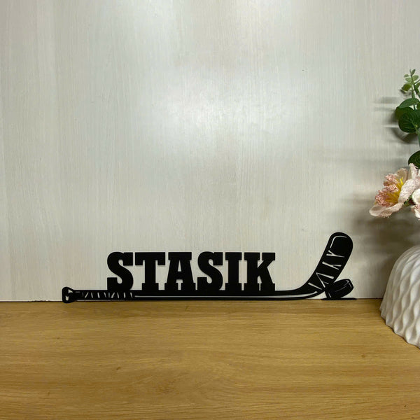 Custom Hockey Sticks Metal Wall Art, Personalized Ice Hockey Players Metal Name Sign, Hockey Lover Gift, Hockey Sports Metal Wall Sign Decor