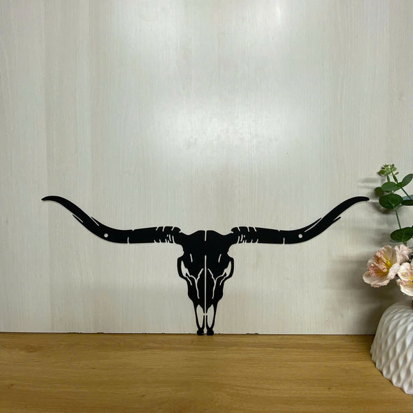 Custom Longhorn Cow Skull Metal Wall Art, Personalized Texas Longhorn Skull Metal Sign, Western Longhorn Farm Metal Sign, Cattle Farmhouse Ranch Decor
