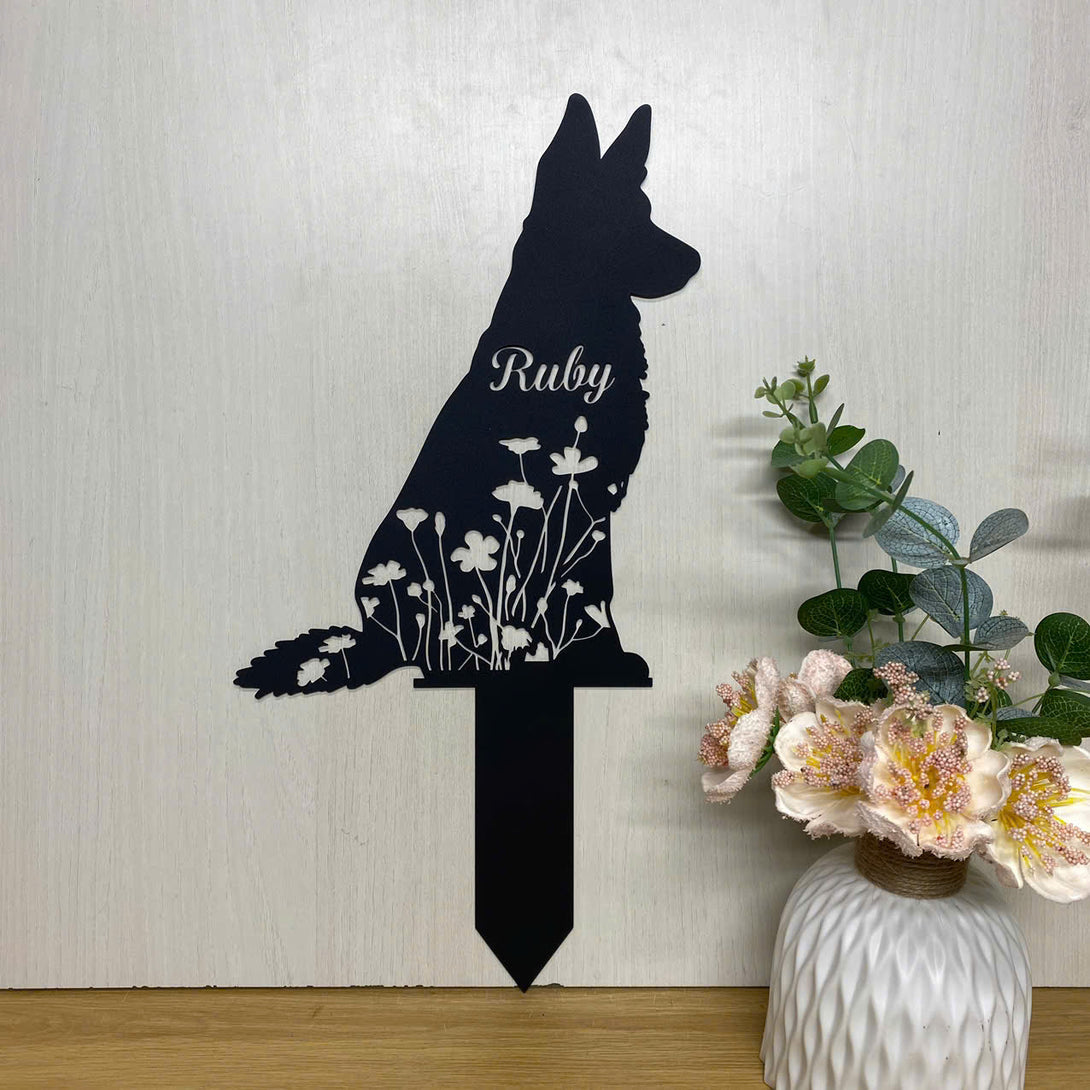Custom German Shepherd Dog Memorial Garden Stake, Loving Memory Dog Metal Grave Marker, Floral Dog Metal Yard Sign, Metal Pet Loss Remembrance Stake