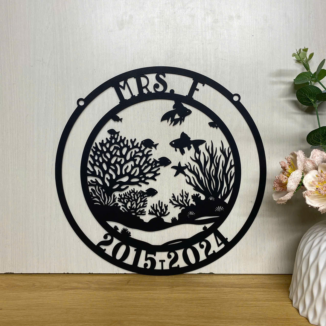 Custom Aquarium Coral Reef Metal Wall Art Decor, Fish Coral Reef Tank Metal Sign, Sea Animals Beach House Metal Decor, Coral Sea Fish Lover Metal Sign