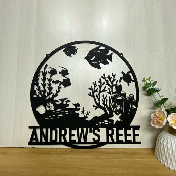 Custom Aquarium Coral Reef Metal Wall Art, Sea Animals Beach House Metal Decor, Coral Reef Sea Fish Lover Metal Sign, Fish Coral Reef Tank Metal Sign
