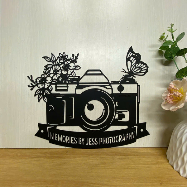 Custom Floral Camera Metal Wall Art, Personalized Photographer Metal Name Sign, Photography Metal Wall Art, Camera Photo Studio Metal Decor