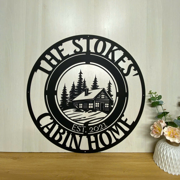Custom Cabin House Address Metal Wall Art, Forest Cabin Home Metal Name Sign, Personalized Family Name Metal Sign, Man Cave Cabin Lodge Metal Decor