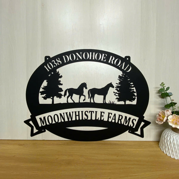 Personalized Horse Farm Metal Name Sign, Custom Horse Ranch Welcome Metal Sign, Horse Barn Ranch Metal Farm Sign, Horse Stable Metal Wall Hanging Art