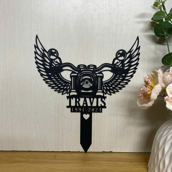 Custom Motorcycle With Wings Memorial Metal Stake, Loving Memory Biker Metal Garden Stake, Motorcycle Metal Grave Marker, Biker Remembrance Stakes