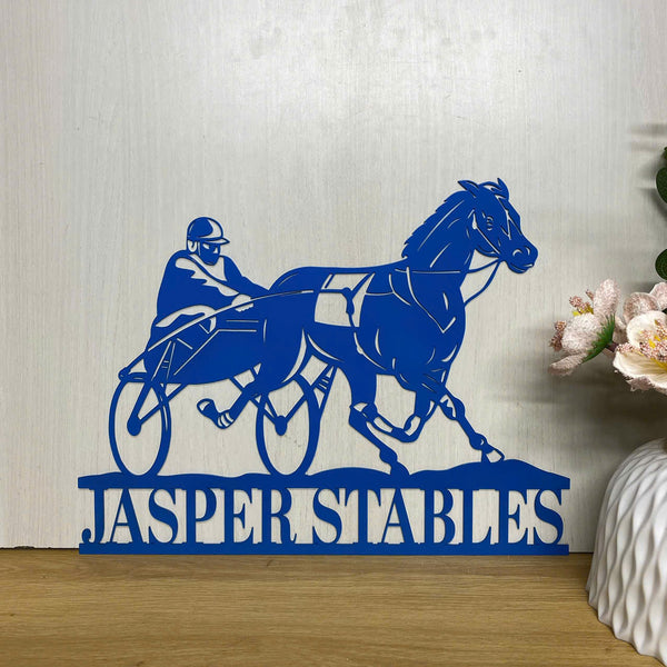 Custom Harness Racing Metal Sign, Personalized Horse Metal Farm Sign, Harness Racing Horse Metal Sign, Horse Racing Man Cave Metal Wall Sign