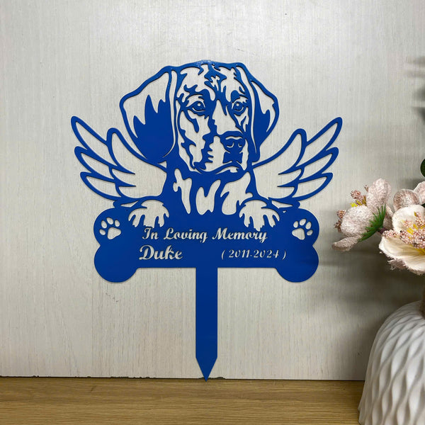 Custom Redbone Coonhound Dog Memorial Garden Stake, Dog With Wings Metal Yard Sign, Angel Dog Metal Grave Marker, Pet Loss Sympathy Sign Garden Stake