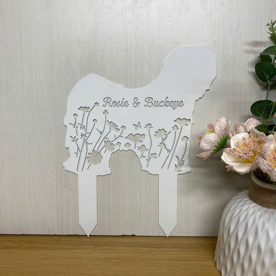 Custom Lhasa Apso Dog Memorial Metal Garden Stake, Floral Dog Metal Yard Sign, Personalized Dog Loss Metal Grave Marker, Metal Pet Remembrance Stake