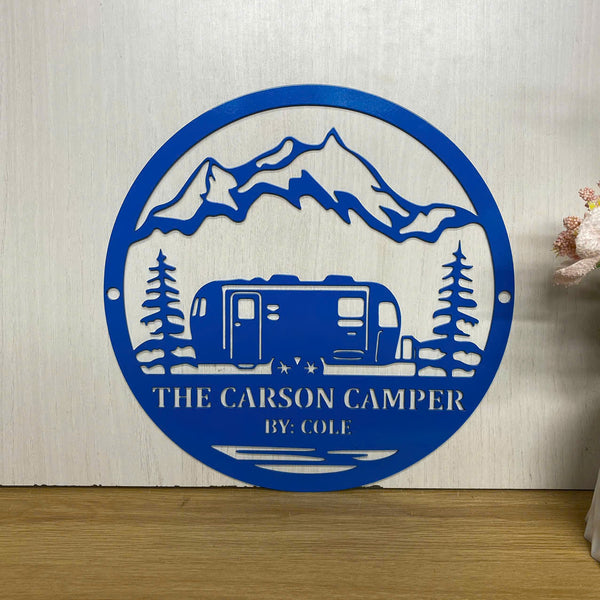 Personalized Forest Camping Rv Metal Sign, Camping Car Metal Wall Art, Custom Campsite Campfire Mountain Secene Metal Wall Sign Decor