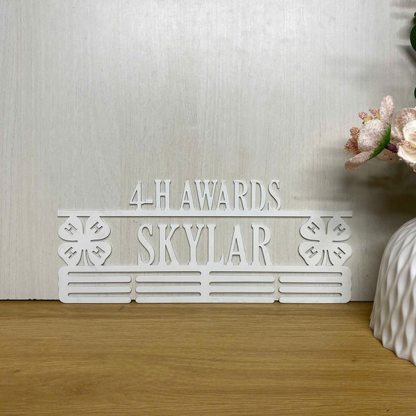 Custom Lucky Clover Leaf Medal Holder, Custom 4 Leaf Clover Medal Hanger With Name, 12 Rungs For Medals & Ribbons, Clover Leaf Award Medal Display