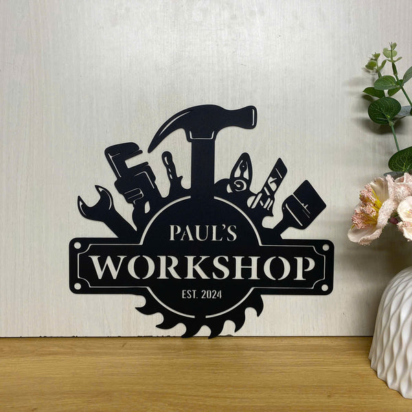 Custom Mechanic Workshop Metal Wall Art, Personalized Workshop Carpenter Metal Name Sign, Papas Work Shop Man Cave Metal Wall Decor