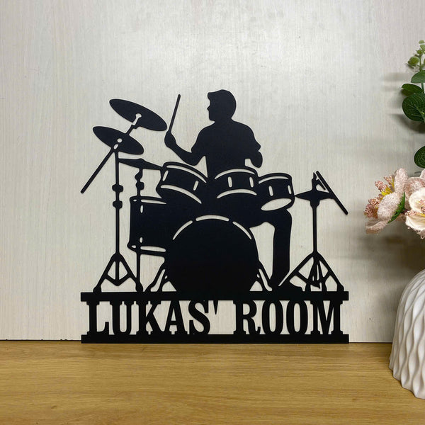 Personalized Name Drummer Metal Sign, Custom Drum Sets Metal Wall Hanging Art, Drums Music Band Metal Wall Room Sign, Drum Set Metal Sign Home Decor