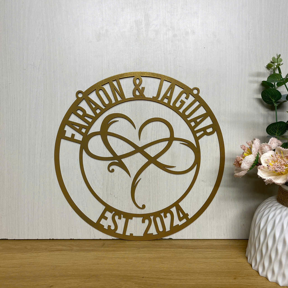 Personalized Infinity Heart Metal Wall Art, Custom Couple Name Monogram Metal Sign, Infinity Love Symbol Metal Sign, Infinity Heart Metal Wall Decor