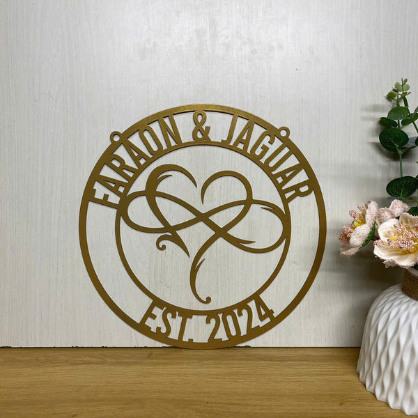 Personalized Infinity Heart Metal Wall Art, Custom Couple Name Monogram Metal Sign, Infinity Love Symbol Metal Sign, Infinity Heart Metal Wall Decor