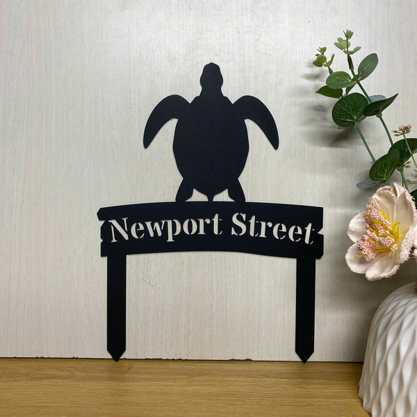 Custom Sea Turtle Metal Yard Sign With Stake, Personalized Turtle Monogram Metal Outdoor Lawn Decor, Beach House Address Number Metal Garden Decor
