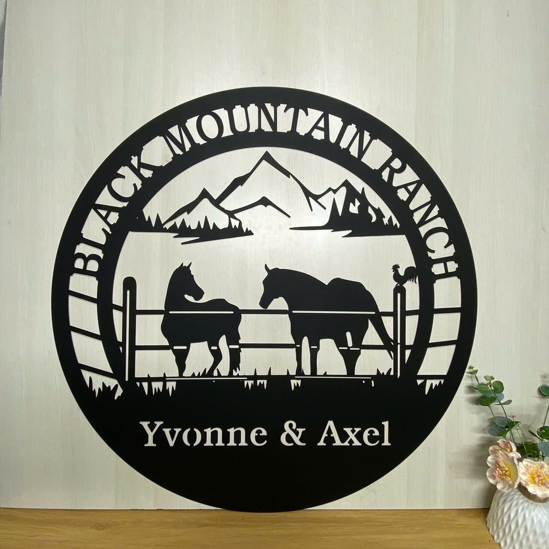 Custom Horse Metal Farm Sign, Personalized Horse Ranch Metal Sign, Horse Mountain Ranch Metal Outdoor Hanging Sign, Wild Horse Farmhouse Metal Sign