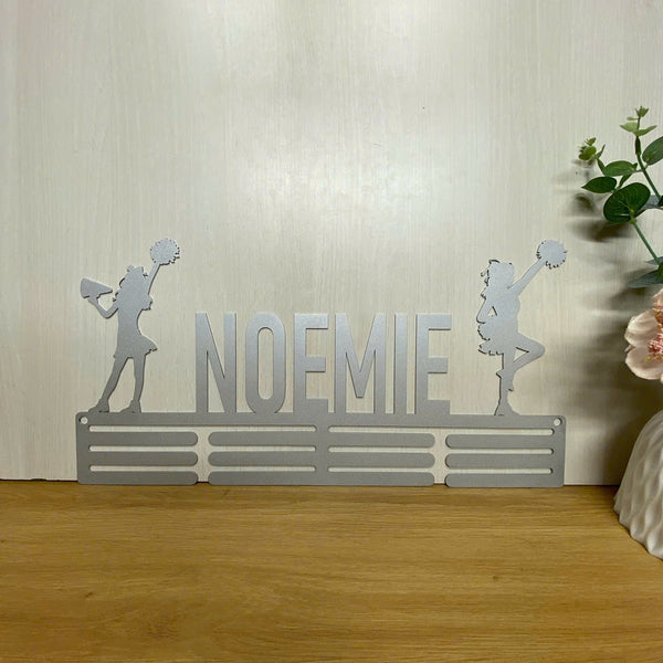 Custom Name Cheerleader Medal Hanger Wall Sign, Personalized Metal Cheerleading Medal Holder, 12 Rungs Medal Hanger Holder Display Metal