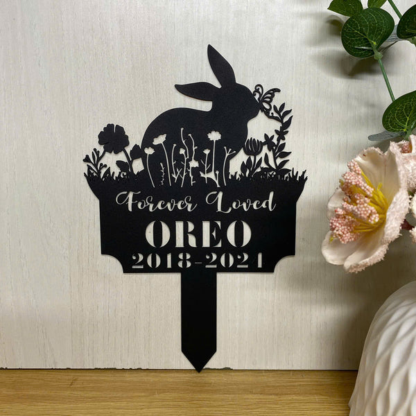 Personalized Bunny Memorial Metal Sign With Stake, Custom Rabbit Loss Metal Garden Stake, Pet Loss Metal Grave Marker Sign, Rabbit Remembrance Stake